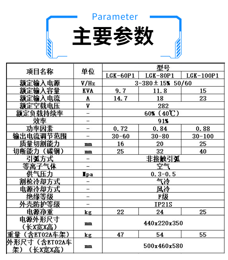 等離子切割機(jī)參數(shù)